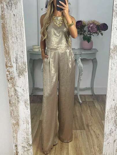 Conjunto de 2 piezas elegante con botones y bolsillos para mujer, adecuado para uso diario en verano