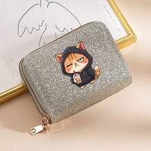 Cool Cat Printed Short Wallet, Fresh And Simple PU Shiny Organ Card Bag, Coin Wallet Zipper Bag, Portable Small Wallet, Suitable For Daily Outings Or As Gifts, Exclusive Wallet For Pet Enthusiasts - one-size - View 11