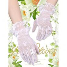 Geyoga 4 Pairs Lace Gloves Women Fingerless Tea Party Elegant Short Lace Gloves For Wedding Bridal Halloween,Adults,White - White - 查看 8