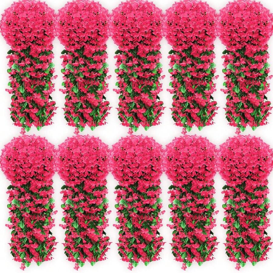1PC Artificial Violet Hanging Simulation Flowers, Fake Flowers And Plants Are Suitable For Wedding Center Decoration, Home Decor, Gardens, Baby Parties, Party Supplies, Floral Wreath Decoration, Thanksgiving, Arch Background Decoration, Rama Decoration, Kitchen, Bathroom, Gifts For Women, Gifts For Men, Home Decor, Valentine's Day Gifts - Hot Pink - View 1