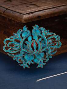 1 st vintage kinesisk stil landskap turkos & korall brosch, lämplig för kvinnor vardag, festival, festkläder, present till flickvän/bästa vän - Röd - Visa 5