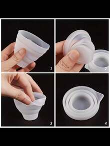 Juego de tazas de medición de silicona y resina - Tazas de mezcla plegables con escala para hacer velas, manualidades de joyería - Material de silicona duradero, fácil de limpiar - 250ML/500ML - Blanco - Ver 7