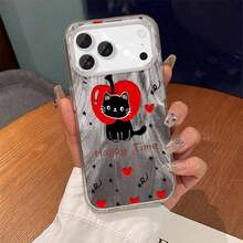 Funda para iPhone de Apple con diseño de plumas y agujeros grandes, estilo divertido con patrón "Happy Time" de gato , alta belleza, compatible con iPhone 17, 16, 15, 14, 13, 12, 11 Plus, protectora, Cubierta del Dispositivo,Patrón Juguetón,Cubierta Duradera,Impresión de alta calidad,Funda de Móvil - Plateado - Ver 6