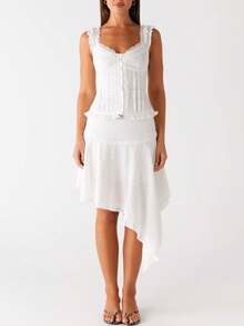 Women Solid Color Lace Tank Top Cute Y2K Lace Crop Vest Casual Square Neck Open Front Cami Top Summer Streetwear - 白色 - 查看 6