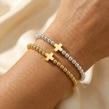 Set de 3 piezas de pulsera minimalista de moda con cuentas doradas, pulsera de cuentas doradas multicapa, apilable, resistente al agua, resistente al sudor y no se desvanece. Joyería de mujer con estilo, adecuada para uso diario, regalo perfecto para amigos, cumpleaños, San Valentín o cualquier mujer. ¡La mejor opción!