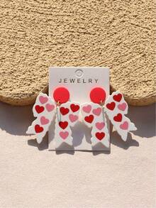 1 Pair Women's Valentine's Day Heart Print Ceramic Texture Romantic Atmosphere Big Bow Acrylic Earrings - 彩色 - 查看 11
