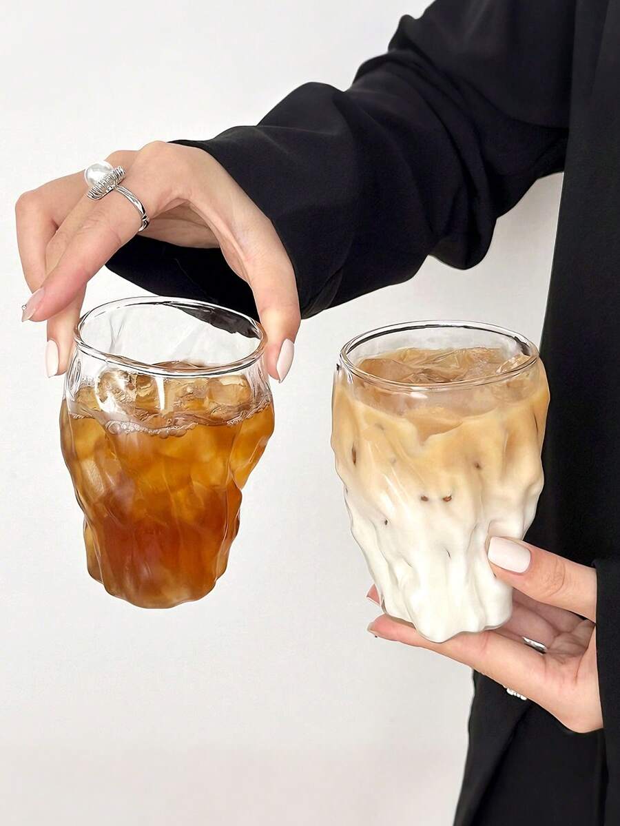 1pc 280ml/9.86oz Asymmetric Tree Patterned Glass Cup, Creative Bark Patterned Beverage Cup, Transparent Latte Coffee Cup, Simple Juice Cup, Cocktail Cup, Milk Cup, Summer Cold Drink Cup, Glass Cup, Suitable For Coffee, Beer - Multicolor - View 1