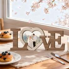 Valentine's Day Wooden Photo Frame Ornaments Letter Heart Shaped Desktop Decoration For Wedding Home Holiday Decor - 棕色 - 查看 2