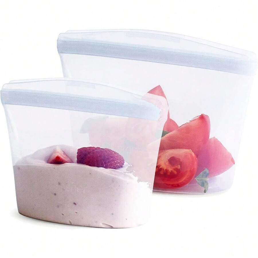 Stasher Silicone Reusable Storage Bag, 2 Cup Bowl (Clear) | Food Meal Prep Storage Container | Lunch, Travel, Makeup, Gym Bag | Freezer, Oven, Microwave, Dishwasher Safe, Leakproof - Paquete-de-2 - Ver 1