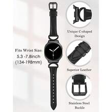 Minyee Leather Band Compatible With Samsung Galaxy Watch 8 40mm 44mm/ 8 Classic 46mm Bands, No Gap One-Click Slim Thin Dressy Leather Strap With C-Shape Metal Buckle Women, NOT For Other Models,Black/Black - 黑/黑 - 查看 4