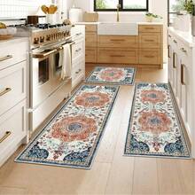 Pauwer 3 Piece Kitchen Mats For Floor Set Boho Non Slip Kitchen Rugs Washable Farmhouse Kitchen Floor Mats Thick Long Kitchen Throw Area Rug Carpet Runner For Hallway Laundry Bathroom - Red Flower - View 8