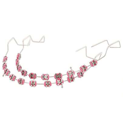 ALQD 1 Pair Temporary Removable Teeth Braces, Clip On Braces Teeth With Metal Wires, Metal And Orthodontic Ligature Ties Dental Students To Practice (Red)