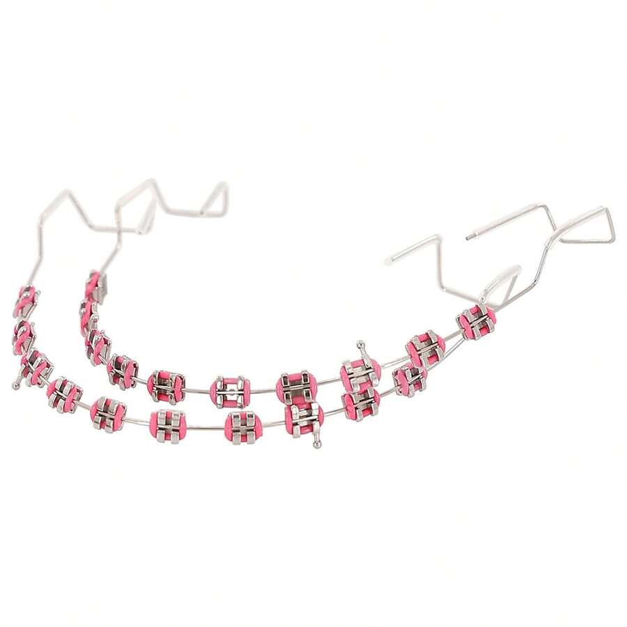 ALQD 1 Pair Temporary Removable Teeth Braces, Clip On Braces Teeth With Metal Wires, Metal And Orthodontic Ligature Ties Dental Students To Practice (Red) - 1 - 查看 1