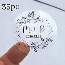 17/35/70pcs Custom Clear Plastic Stickers With Black Print ,Personalized Wedding Transparent Stickers,Stickers For Wedding,Personalized Label Transparent Sticker,Valentine's Day Gift, Couple Gift - Multicolor - View 42