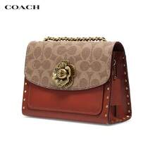 Coach 经典百搭复古山茶花链条翻盖单肩包，涂层帆布和皮革材质，卡其色和棕色 Monogram 图案，货号 30592、29416 蛇纹、30585 棕色、34256 山茶花白、30585 白色 - 卡其拼棕色老花30592 - 查看 2