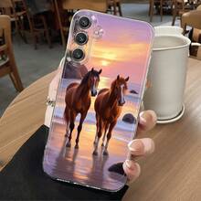 Funda de teléfono de caballo doble con puesta de sol en la playa para Samsung Galaxy A02 A03S A04 A05S A06 A13 A14 A15 A16 5G A21S A22 A23 A24 A25 A26 A32 A34 A35 A36 A50 A52 A53 A54 A55 A56 A73 S21 Ultra S22 Plus S23+ S24 FE S25 Funda creativa de personalidad TPU suave, duradera, anti-caída, transparente y protectora - Multicolor - Ver 2