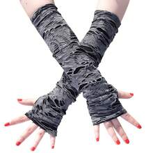 Mrotrida Women's Punk Fingerless Glove Cosplay Ripped Gloves For Halloween Costume Party 1Pair,BlackLongStyle - Gaya Panjang Hitam - View 3
