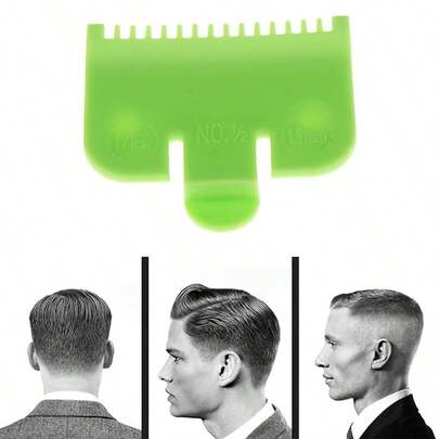 1pc Barber Styling Guide Card With Indicator, Professional Green Guideline Comb For Men, Curved & Rectangular Sections, Durable Plastic Precise Cutting Tool, Men's Grooming & Styling Assistant, No Battery Needed, Curved Hairline Design, Textured Grip Handle, Haircutting Accessory, Practical Hairline Styling Card, Hairstyling Template Card, Suitable For Beard & Hair Styling