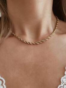 1pc Versatile Stainless Steel Rope Chain Twisted Braided Necklace Waterproof Gold Herringbone Chain Stackable Necklace For Women Gifts