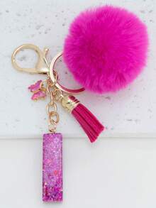Shiny Letter Keychain Fluffy Tassel Keyring - Fashionable Bag And Car Key Accessories Ideal As Bridal Shower Wedding And Birthday Gifts Charming Wallet Pendant Women Fashion Keychain Y2K - Hot Pink - View 30