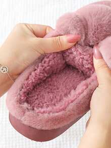 Fashionable Rabbit Ear Decor Anti-Slip Warm Fluffy Slippers, For Kids, Teens