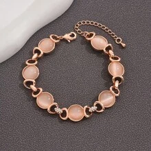 Pulsera simple de piedra ojo de gato chapada en oro real, joyería de lujo ligera retro francesa de alta gama al por mayor para mujeres - Ojo de gato blanco y oro rosa - Ver 11
