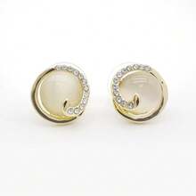 Juego de pendientes con colgante de piedra ojo de gato para mujeres, cadena de caja dorada, rhinestones de oro rosa, empaquetado individualmente, pequeño conjunto con elementos geométricos - Colgante de oro rosa - Ver 9