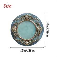 Four-Piece Set Large Round Placemats Baroque Style Turquoise Gold Edge - Elegant Table Mats Decorated With Intricate Gold Leaf Floral Patterns, Luxurious Dining Table Decoration, Suitable For Dinner Parties, Special Occasions, And Daily Use - Multicolor - View 7