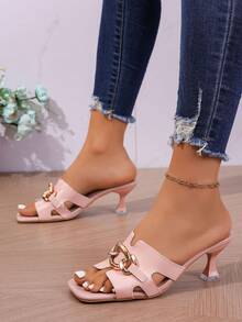 Sandálias de Salto Médio Femininas, Estilo Praia da Moda, Design Minimalista Elegante, Adequado para o Verão - Rosa chiclete - Visão 7