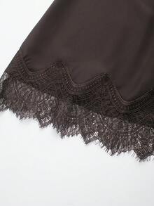 Chân váy ren màu nâu trơn thanh lịch, thích hợp cho công sở mùa xuân. - nâu sẫm - Xem 5