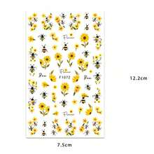 2pcs Cartoon Sunflower, Hardworking Bee, Butterfly Nail Art Stickers, Self-Adhesive, One-Time Use, Decoration For Women & Girls, Applicable For Spring, Summer, Autumn - 彩色 - 查看 2