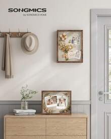 SONGMICS Marco de Fotos, 38 x 30 cm, con Pinzas, Alfileres de Palo, Frente de Vidrio, Reverso de Tela de Lino, Borde de MDF, Marrón Rústico MRPF009KD01 - 1 - Ver 3