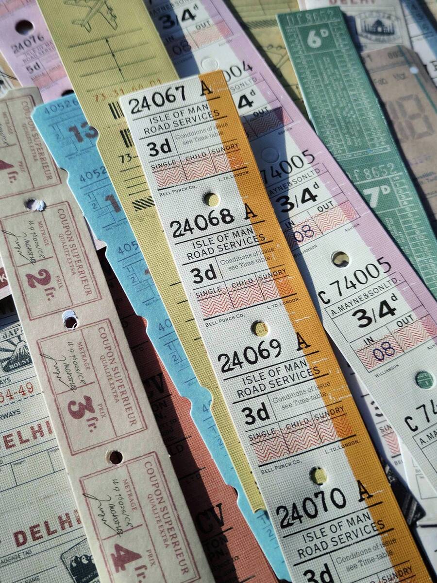 30张/包复古票根贴纸，适用于手工日记、DIY剪贴簿、拼贴相册、创意文具、工艺贴纸、卡片制作 - 彩色 - 查看 1