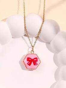 1件甜美浪漫粉色花朵、心形、樱桃吊坠项链，可爱信封蝴蝶结装饰首饰礼品 - 彩色 - 查看 12