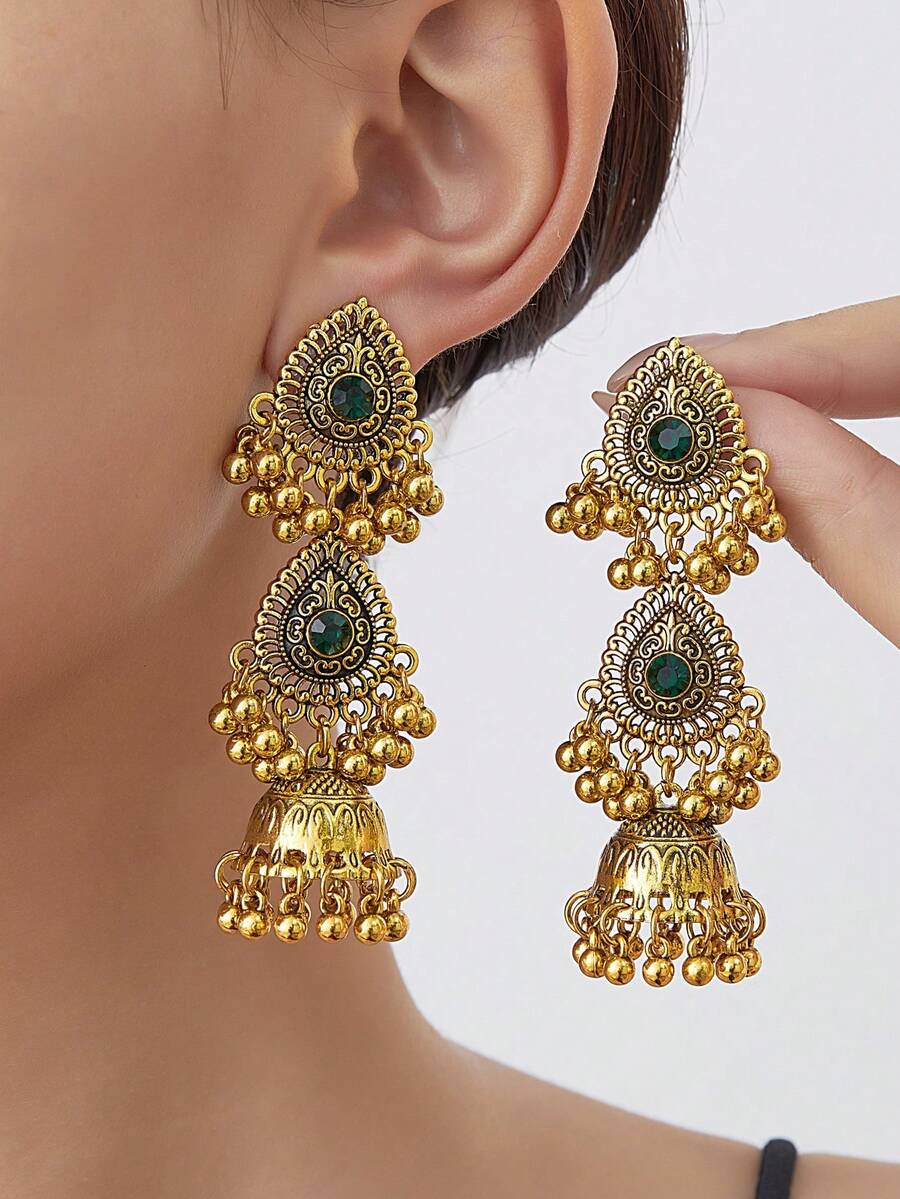 1 Pair Fashionable Bohemian Style Water Drop Jingle Bell Earrings, Suitable For Women's Daily Wear - WEH6341 Water Drop - View 1