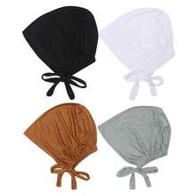 Awegeo 女士头巾内衬 - 可调节系带头巾，柔软透气休闲头巾，适合日常佩戴，灵感源自护发底帽睡眠帽 - 黑色 - 查看 10