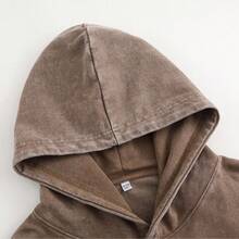 Men's Double-Sided Print Fashionable Autumn Washed Distressed Pocket Hoodie, Men's Vintage Washed Hooded Sweatshirt With Faith Over Fear Back Print - 棕色 - 查看 5