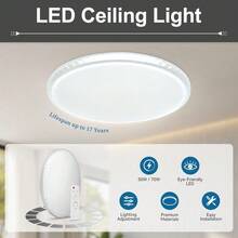 Luz de techo LED de gran tamaño, súper brillante de 50W/70W con 5000-7000 lúmenes, diseño de estrellas de cristal, regulación de 3 colores con control remoto, vida útil de 50,000 horas, sin parpadeo y fácil de limpiar, AC180-265V LED, fácil instalación adecuada para sala de estar/dormitorio/estudio/armario/cocina/pasillo/vestidor/alquiler - Lámpara de techo Crystal Star Diamond - Ver 2