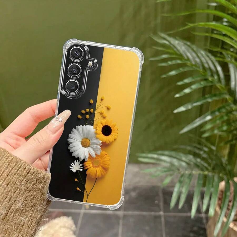 Funda de teléfono transparente de cuatro esquinas con diseño de flores vibrantes, adecuada para Samsung Galaxy A02 A03S A04 A05 A06 A10 A11 A12 A13 A14 A15 A16 A20 A21S A22 A23 A24 A25 A31 A32 A33 A34 A35 A42 A50 A51 A52 A53 A54 A55 A70 A72 A73 S20 S21 S22 S23 S24 Plus Ultra FE, funda cosmética transparente a prueba de golpes de cuatro esquinas, cubierta protectora para herramientas pequeñas, patrón vibrante, funda protectora de moda, resistente a los arañazos, esquinas reforzadas, cubierta protectora transparente, usuarios de smartphones, entusiastas de la moda - Multicolor - Ver 1