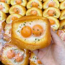 1pc Slow Rebound Scallion Fried Egg Toast Squishy - Fluffy Stress Relief Fidget Toy For Adults, Christmas Stocking Stuffers Party Favor - Multicolor - View 4