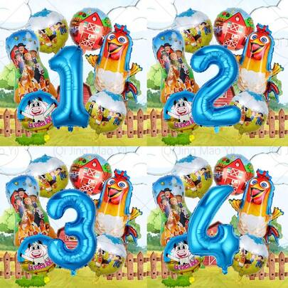 7pcs Farm Theme Balloon Set, Includes 32-Inch Number 1-9 Balloons, Chicken, And Round Balloons, Suitable For Birthday, Anniversary, Graduation Ceremony, Summer Celebration Party Decorations, Surprise Gift For Son Or Daughter