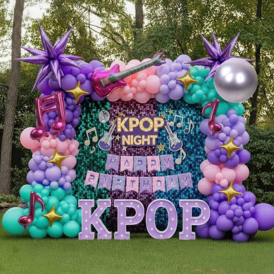 135件K-Pop演唱會主題氣球拱門套裝,包含爆炸星形、星形和音符鋁箔氣球,以及多色乳膠氣球。非常適合生日派對、迪斯可派對和其他派對裝飾。 - 彩色 - 查看 1