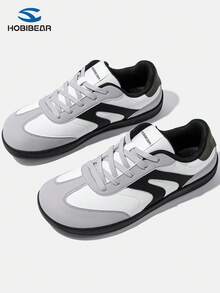 HOBIBEAR 男士休闲运动鞋，PU皮革鞋面，圆头，系带，低帮，四季皆宜，平底，情侣款 - 黑與白 - 查看 5