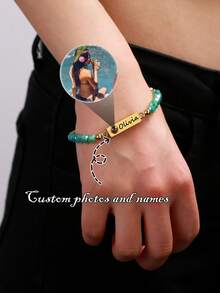 A Custom Photo And Name Tag Layered Bracelet - Stainless Steel & Beaded Hypoallergenic Adjustable Vacation Style - Valentine's Day Gift, Personalized, Best Friend, Vacation Style Blends Bohemian, Minimalist, Vintage, And Urban Vibes -- Perfect Valentine's Gift For Pet Lovers, Personalized Birthday Surprise For Best Friends - Multicolor - View 3