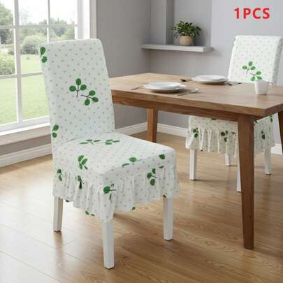 4 Pcs Irish Festival Chair Covers Creative Shamrock Pattern Elastic Stretch Chair Slipcovers For Home Dining Room Party Decor