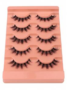 NAIJEMA 5 Pairs Fluffy Faux Mink Eyelashes, Transparent Stem False Lashes, Thick False Lashes, Curly False Lashes, 3D Natural False Lashes, Suitable For Party, Daily Wear, Cat Eye False Lashes, Dramatic Lashes, Reusable - Black - View 2