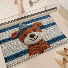 1pc Happy Yellow Puppy Printed Pattern Design Microfiber Bath Rug, Non-Slip And Super Soft Bathroom Floor Rugs, Doormat, Bathroom Water Absorption Mat, Machine Washable, Low Pile, TPR Backing, Knit Fabric, ForBathroom, Bedroom, Kitchen, Entryway, Indoor & Outdoor Use, Bathroom Accessories & Decor, Perfect New Home Gift. - Multicolor - View 4