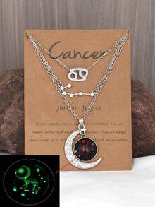 Bộ 3 mặt dây chuyền hình mặt trăng biểu tượng 12 cung hoàng đạo cổ điển, mặt dây chuyền hình thẻ chòm sao, quà tặng sinh nhật cho bạn bè và người yêu. - Trắng K - Xem 15