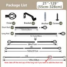 1 Set Heavy Duty Adjustable Curtain Rods For Windows 21-158 Inch With Twisted Decorative Cage Finials, Black Curtain Rod Set With Brackets, Ideal For Window & Shower Curtains, Home Decor, Curtains For Bedroom, 5/8 Diameter Curtain Rod - Black - View 18