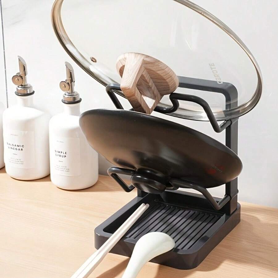 Single/Double Layer Kitchen Pot Lid Organizer Rack, Household Tabletop Kitchen Storage Rack, Tabletop Pot Lid Holder, Convenient Access, Keeps Countertop Clean, Sturdy Structure